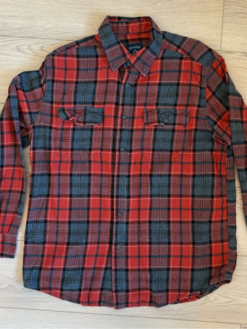 Faded Glory Red and Gray Plaid Button-Down Shirt